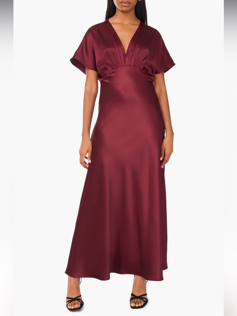 NWT CeCe Sz 14 Bright Cherry Dolman Sleeve Satin Cocktail Midi Dress Ret $129!